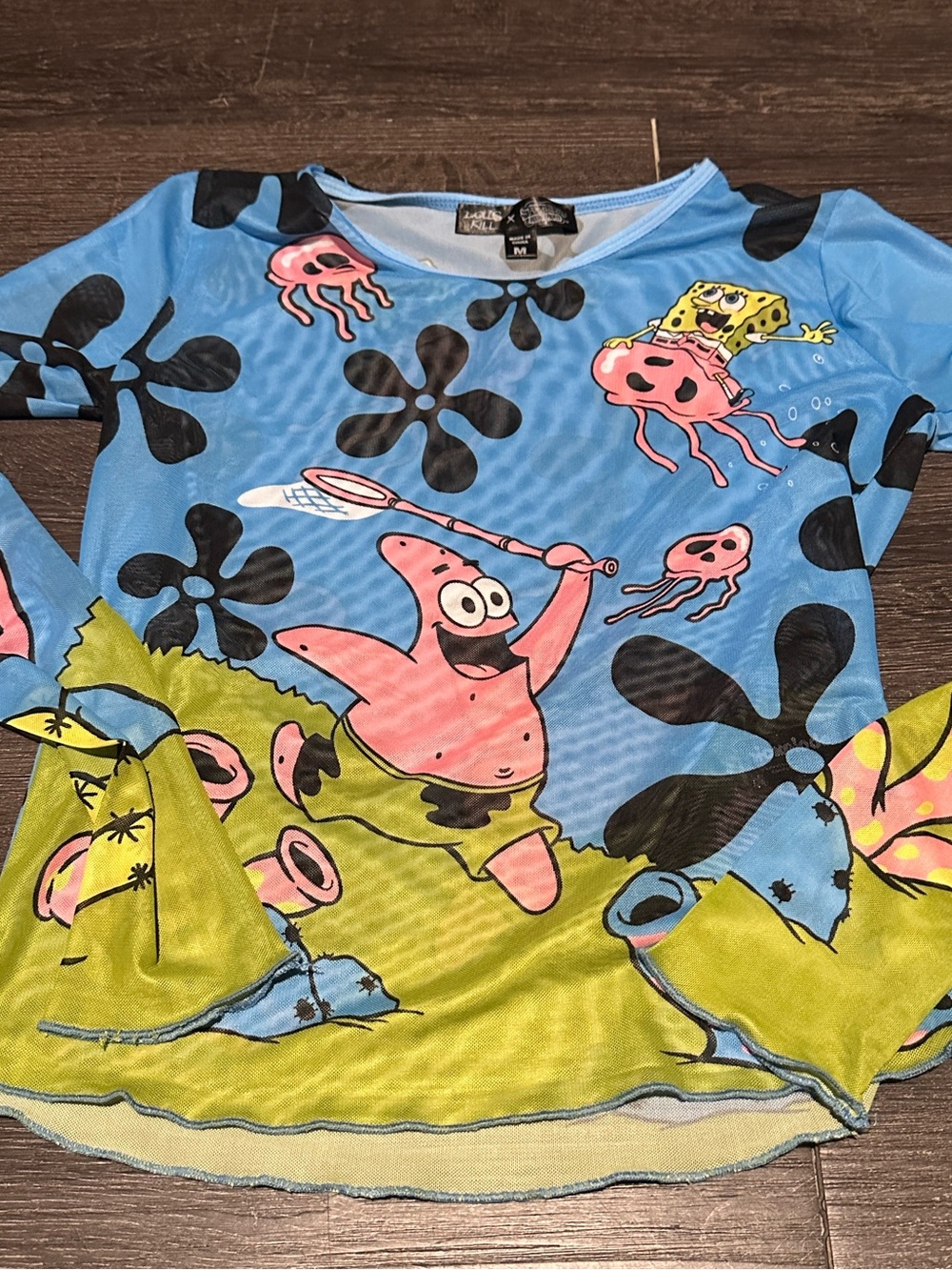 Dolls Kill SpongeBob SquarePants Patrick & Jellyfish Mesh Graphic Top